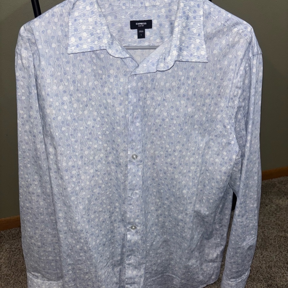Express Men's Subtle Blue Patterned Button-Down Shirt